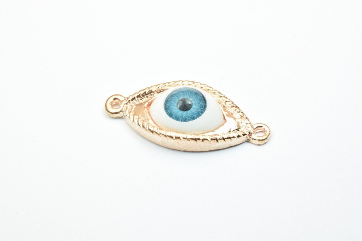 4 PCs Evil Eye With EyeBall Spacer Connector Beads Size 32x14mm 2 Jump Rings Size 1.5mm Thickness 8mm Charm Pendant Jewelr...
