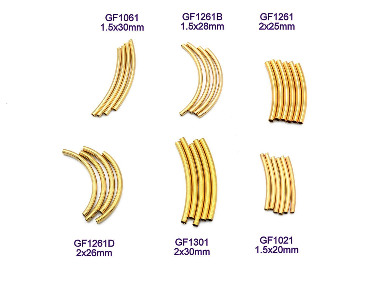 Gold Filled Alternative EP Curve Plain Tube Beads - Tarnish Resistant Jewelry Supply - Durable Gold Tone, Multiple Sizes, Craft Components