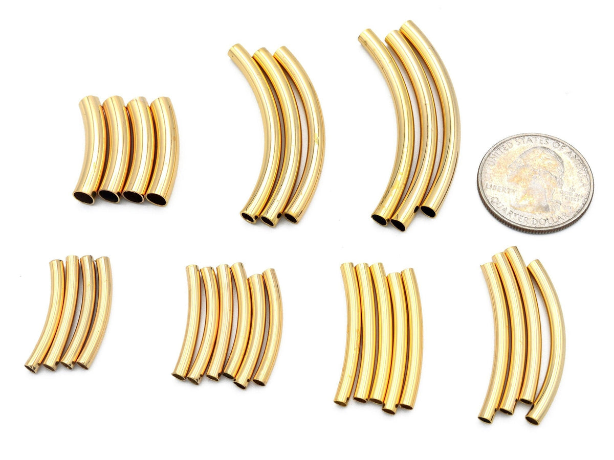 Gold Filled Alternative EP Curve Plain Tube Beads - Tarnish Resistant Jewelry Supply - Durable Gold Tone, Multiple Sizes, Craft Components