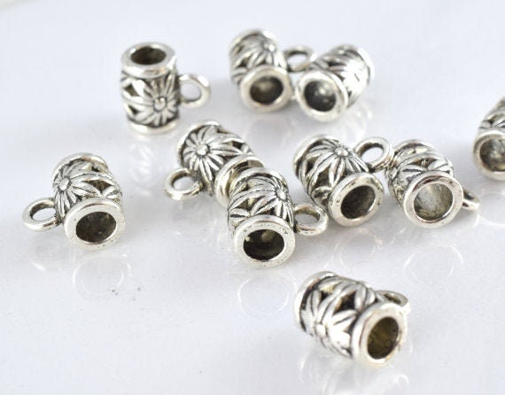 10x10mm Sunflower Hanger Decorative Antique Silver Beads, 2mm hole 1mm thickness bail 1.5mm Finding For Jewelry Making 10P...