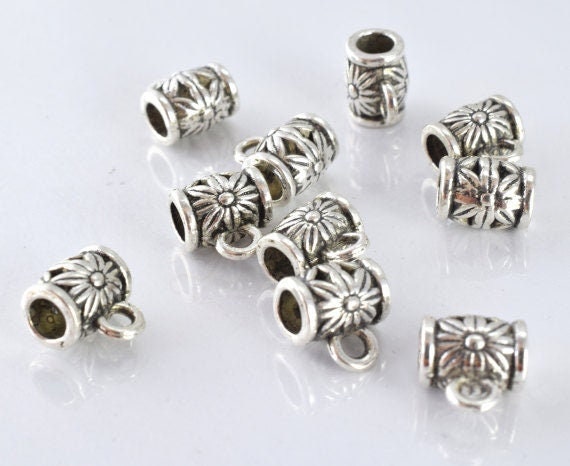 10x10mm Sunflower Hanger Decorative Antique Silver Beads, 2mm hole 1mm thickness bail 1.5mm Finding For Jewelry Making 10P...