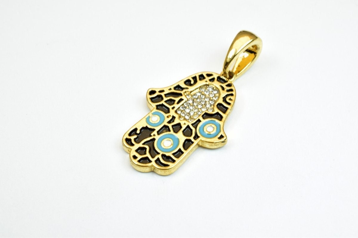 18k as gold filled* hamsa hand pendant charm some with cubic zircon (cz) rhinestone 5 styles for jewelry making gp91, gp92...