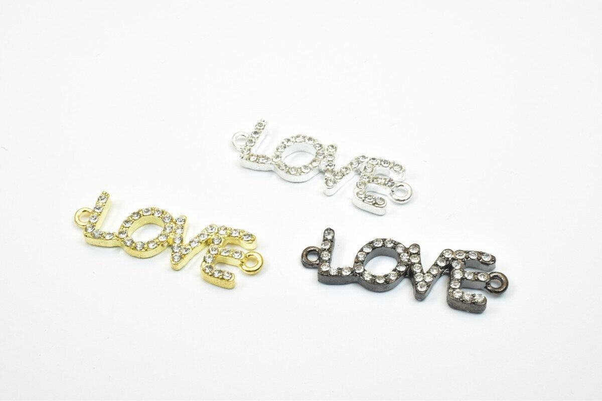 6 PCs Love Rhinestone Connector Pendant Charm Pave Beads Finding Size 11x37mm Thickness 3.5mm 2 Jump Rings 1mm For Jewelry...
