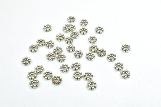 Flower Spacer Beads: Small Floral Alloy, Base Metal - 5mm Size, Hole Diameter 1mm, Jewelry Making