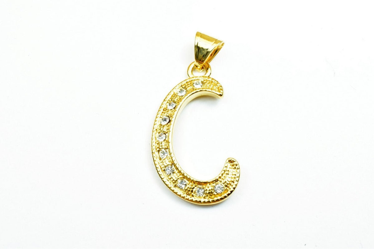 18K as Gold Filled* Letter "C" Pendant With Rhinestone CZ Cubic Zirconia, Size 34x18mm Initial Charm Valentine's Day Gift...