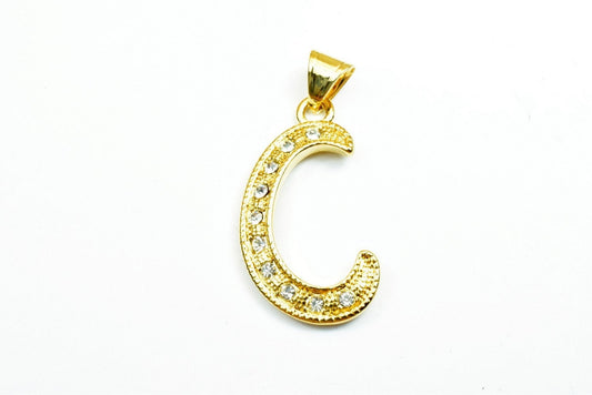 18K as Gold Filled* Letter "C" Pendant With Rhinestone CZ Cubic Zirconia, Size 34x18mm Initial Charm Valentine's Day Gift...