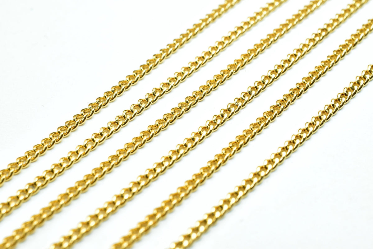 Gold Plated Cuban Chain Delicate Jewelry Supply, 1mm Electroplated Finish (18K Gold Tone, Copper Metal, Sold by Foot)