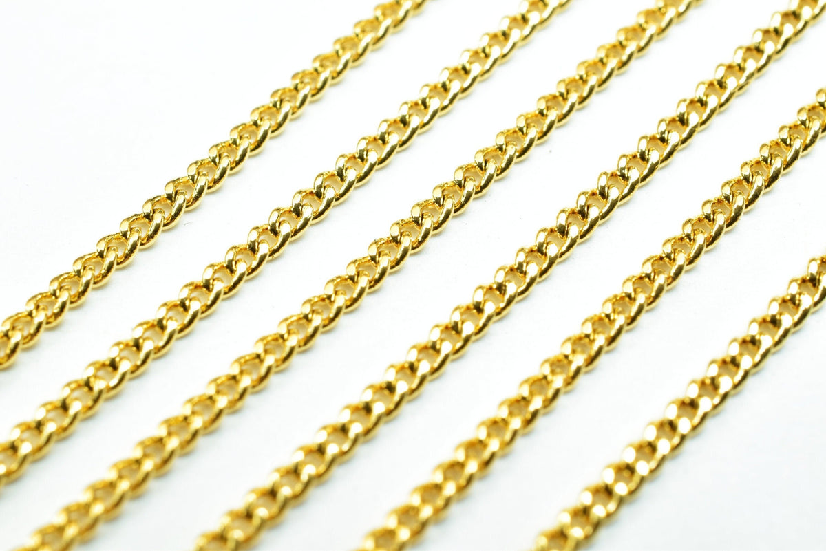 Gold Plated Cuban Chain Delicate Jewelry Supply, 1mm Electroplated Finish (18K Gold Tone, Copper Metal, Sold by Foot)
