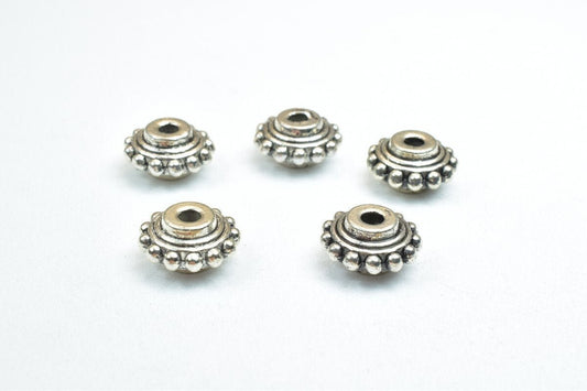 Antique Silver Charm Beads - Rondelle Spacer Beads, 10mm Size, Alloy Metal, Rustic Finish - Jewelry Making Kit
