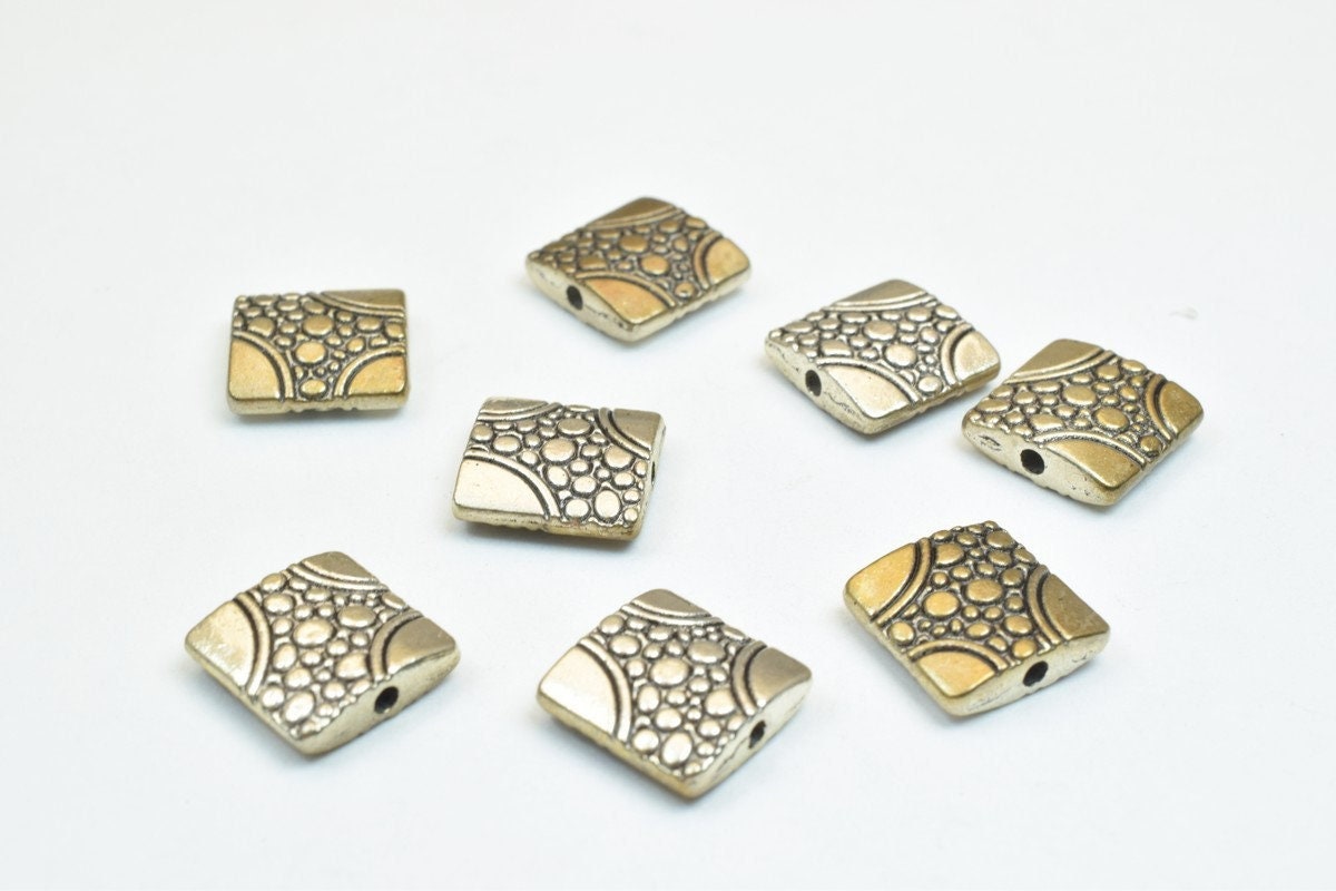 16 PCs Square Antique Silver Alloy Connector Beads Size 11mm Hole Size 1mm Decorative Design Metal Beads For Jewelry Makin...