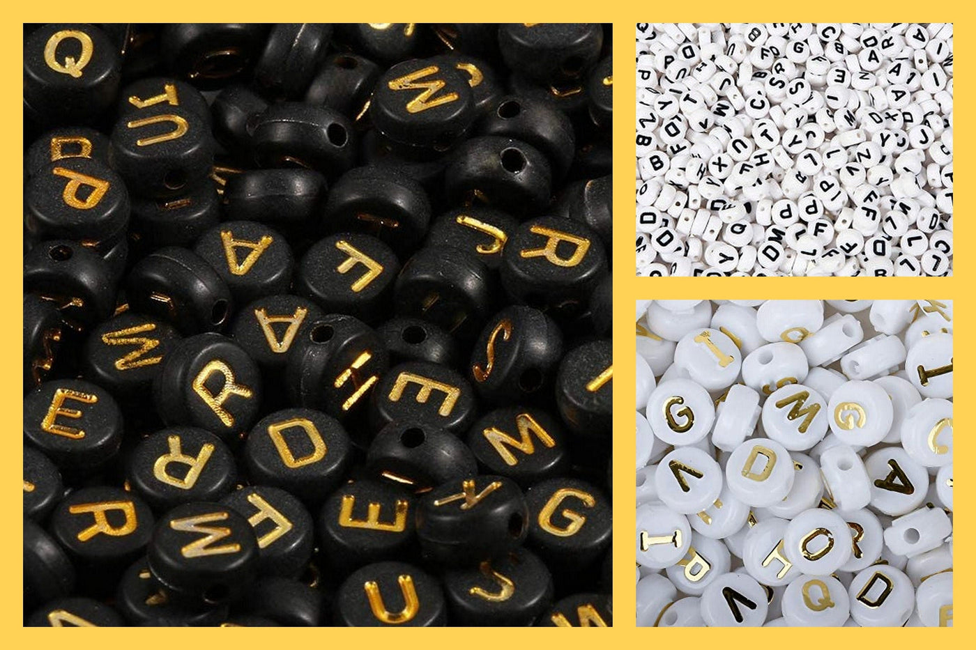 Alphabet Letters 1 LB Plastic beads Black and White/Gold and White/Black and Gold 7mm with a large hole for jewelry making...