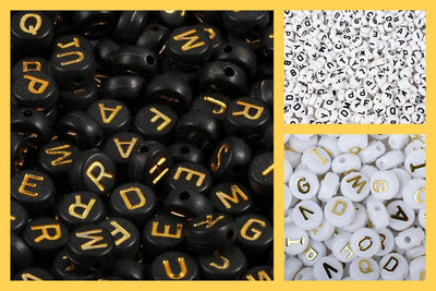 Alphabet Letters 1 LB Plastic beads Black and White/Gold and White/Black and Gold 7mm with a large hole for jewelry making...