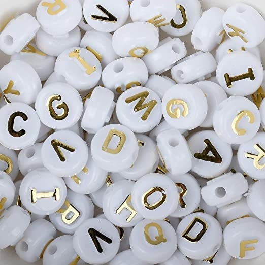 Alphabet Letters 1 LB Plastic beads Black and White/Gold and White/Black and Gold 7mm with a large hole for jewelry making...