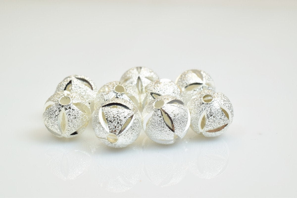 25 PCs Silver Plated Carved Round Beads 10mm Diamond Cut jewelry making supplies