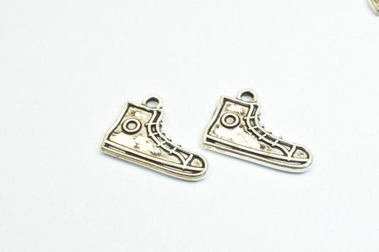 10PCs Running Sport Shoe Sneaker Alloy Charm Antique Silver Beads Size 15x19.5mm JumpRing Size 1.5mm Decorative Design Bea...