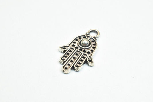 16 PCs Silver Alloy Hamsa Hand Charm Beads Antique Silver Size 20x12mm Decorative Design Metal Beads 3mm JumpRing Opening...