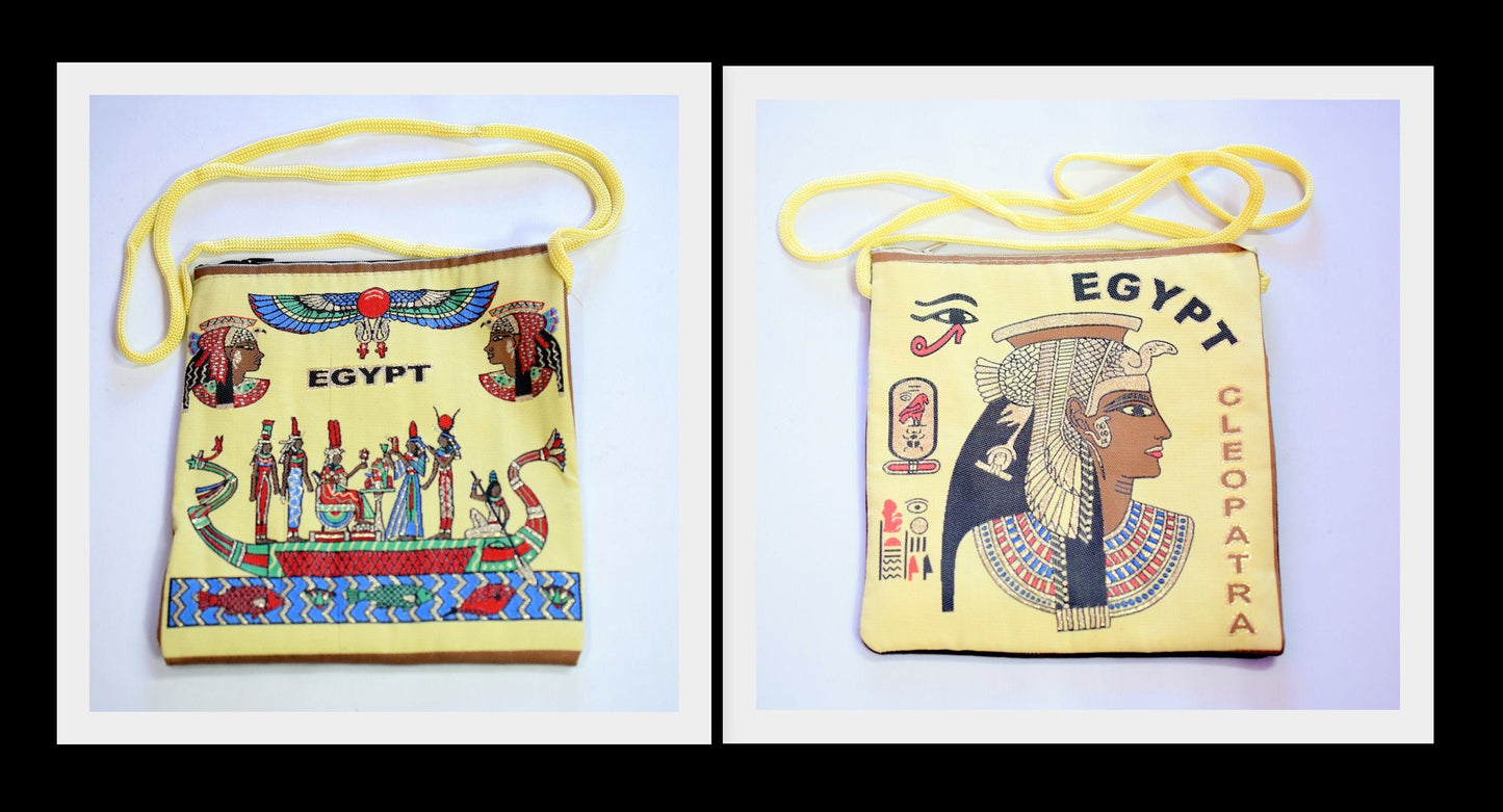 Egyptian Fabric Bags Tote: Ancient Egyptian Hieroglyphics and Pharaoh Design (Brown Velvet, 7x8 Inches, Lightweight)
