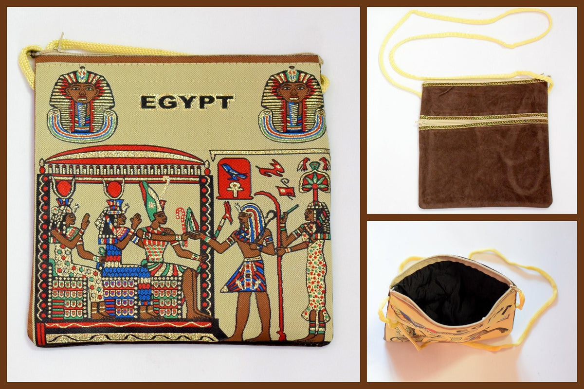 Egyptian Fabric Bags Tote: Ancient Egyptian Hieroglyphics and Pharaoh Design (Brown Velvet, 7x8 Inches, Lightweight)