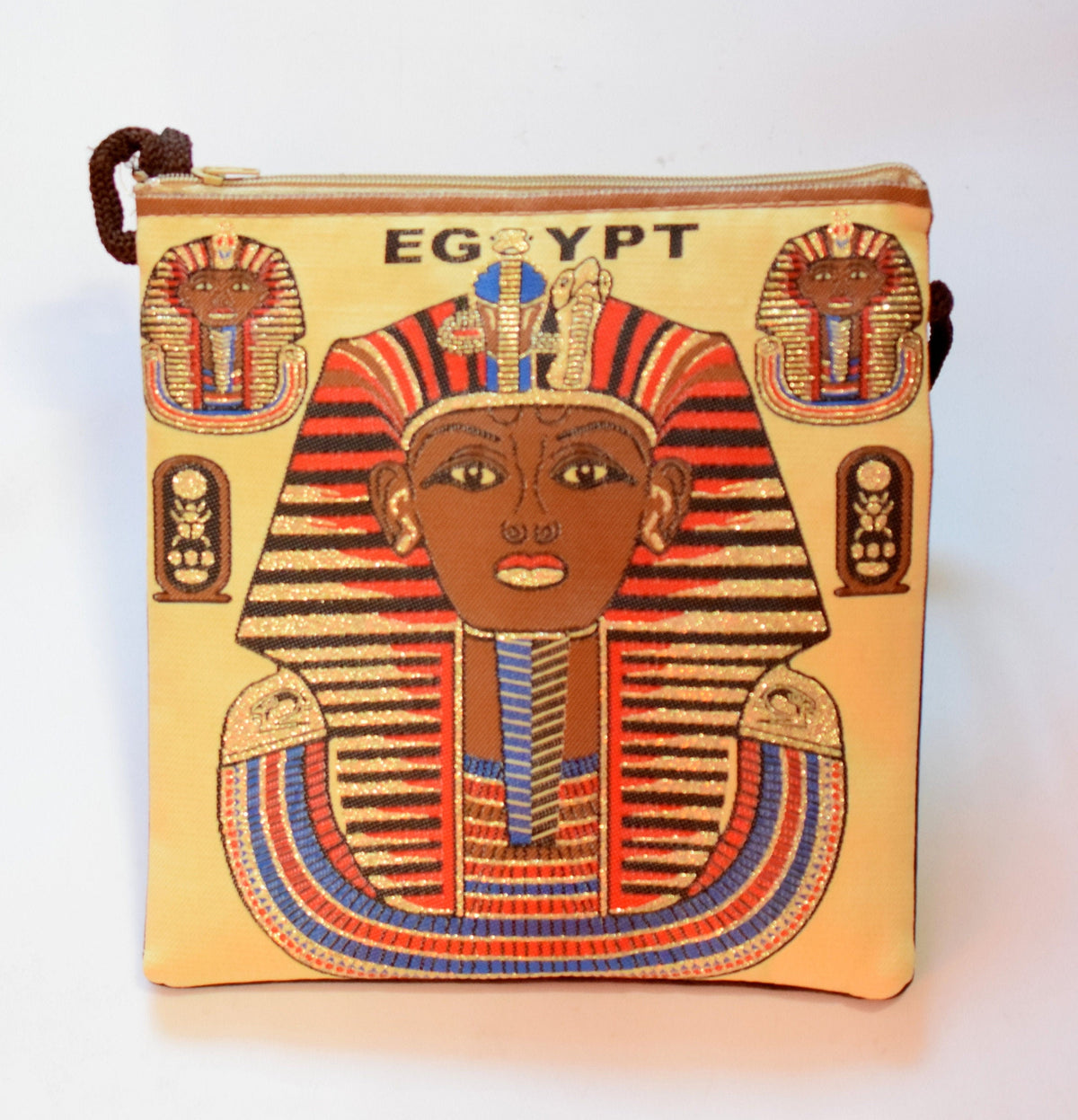 Egyptian Fabric Bags Tote: Ancient Egyptian Hieroglyphics and Pharaoh Design (Brown Velvet, 7x8 Inches, Lightweight)