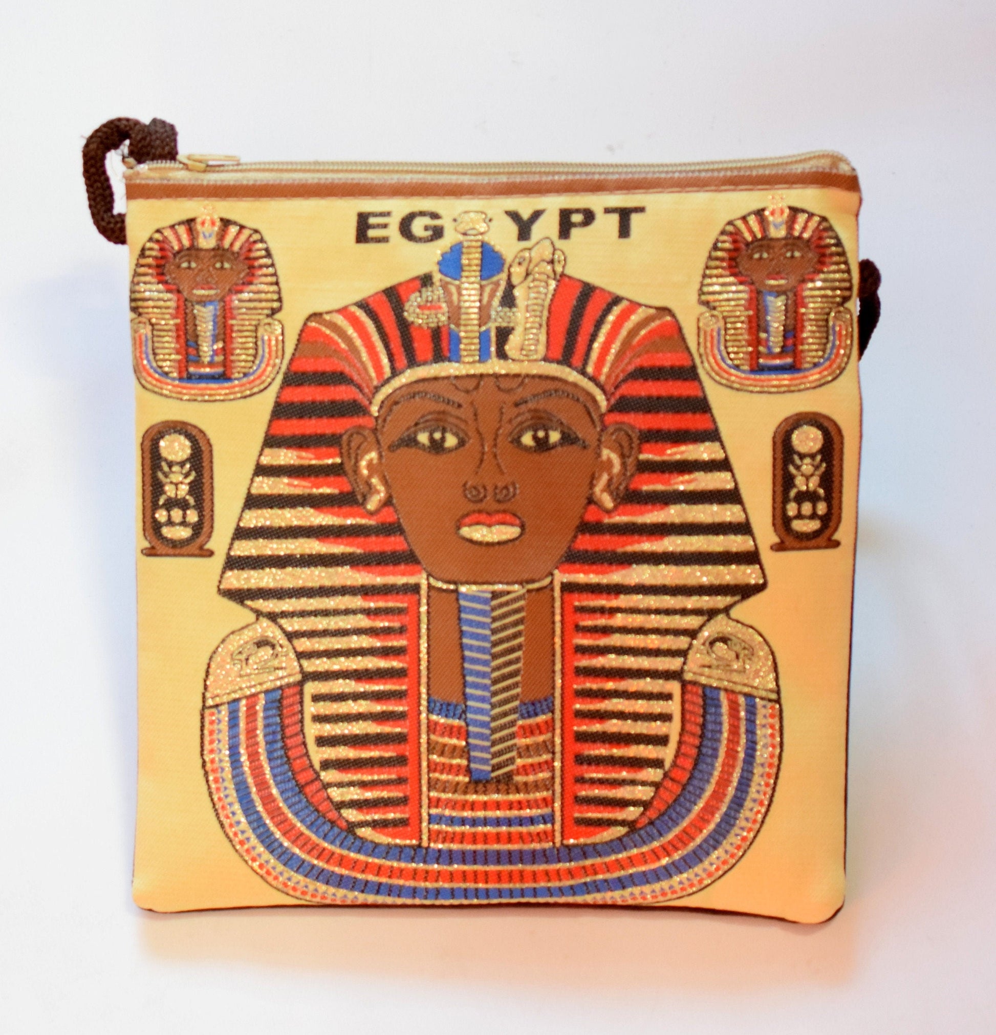 Egyptian Fabric Bags Tote: Ancient Egyptian Hieroglyphics and Pharaoh Design (Brown Velvet, 7x8 Inches, Lightweight)