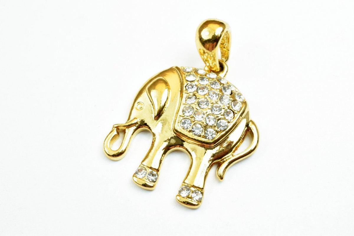 18K Gold Filled Elephant Pendant Charm: CZ Cubic Zirconia Accent, Tarnish-Resistant Finish | Copper Base, 28x23.5mm Size