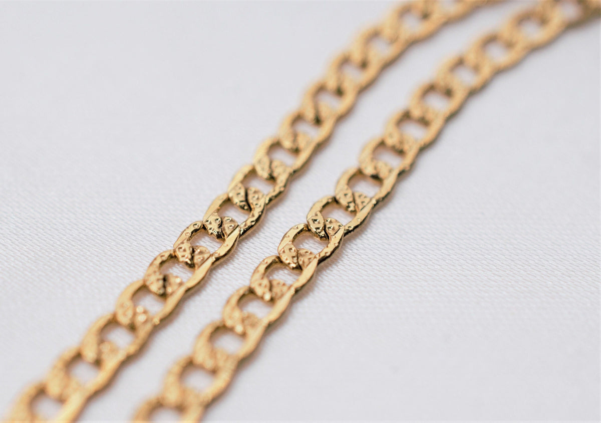 18" inch 18k Gold Filled Look, EP cuban diamond cut chain width 4mm/thickness 1mm jewelry making supplies - detail image 2