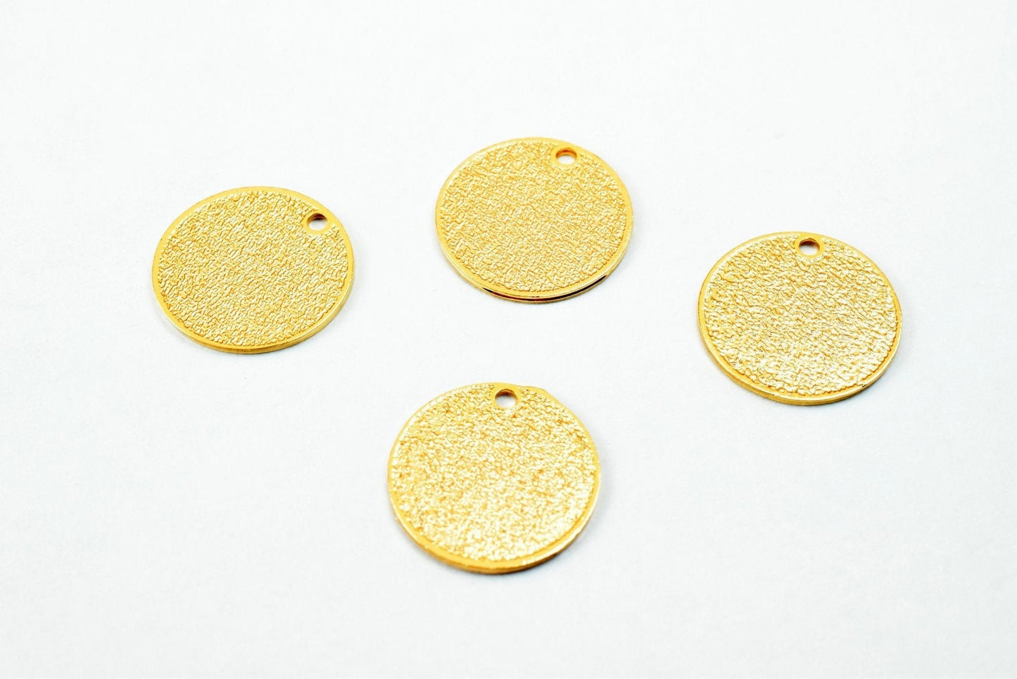 Dainty Thin 18K Pinky Gold Filled Stardust Tag Pendant, Double-Sided Minimalist Charm (12mm Diameter, 0.5mm Thickness, Copper Base)