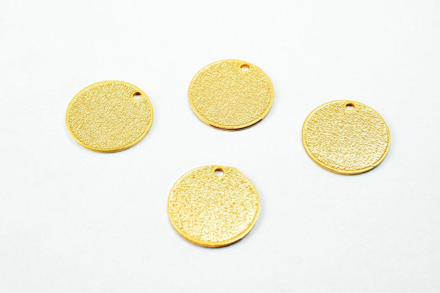 Dainty Thin 18K Pinky Gold Filled Stardust Tag Pendant, Double-Sided Minimalist Charm (12mm Diameter, 0.5mm Thickness, Copper Base)