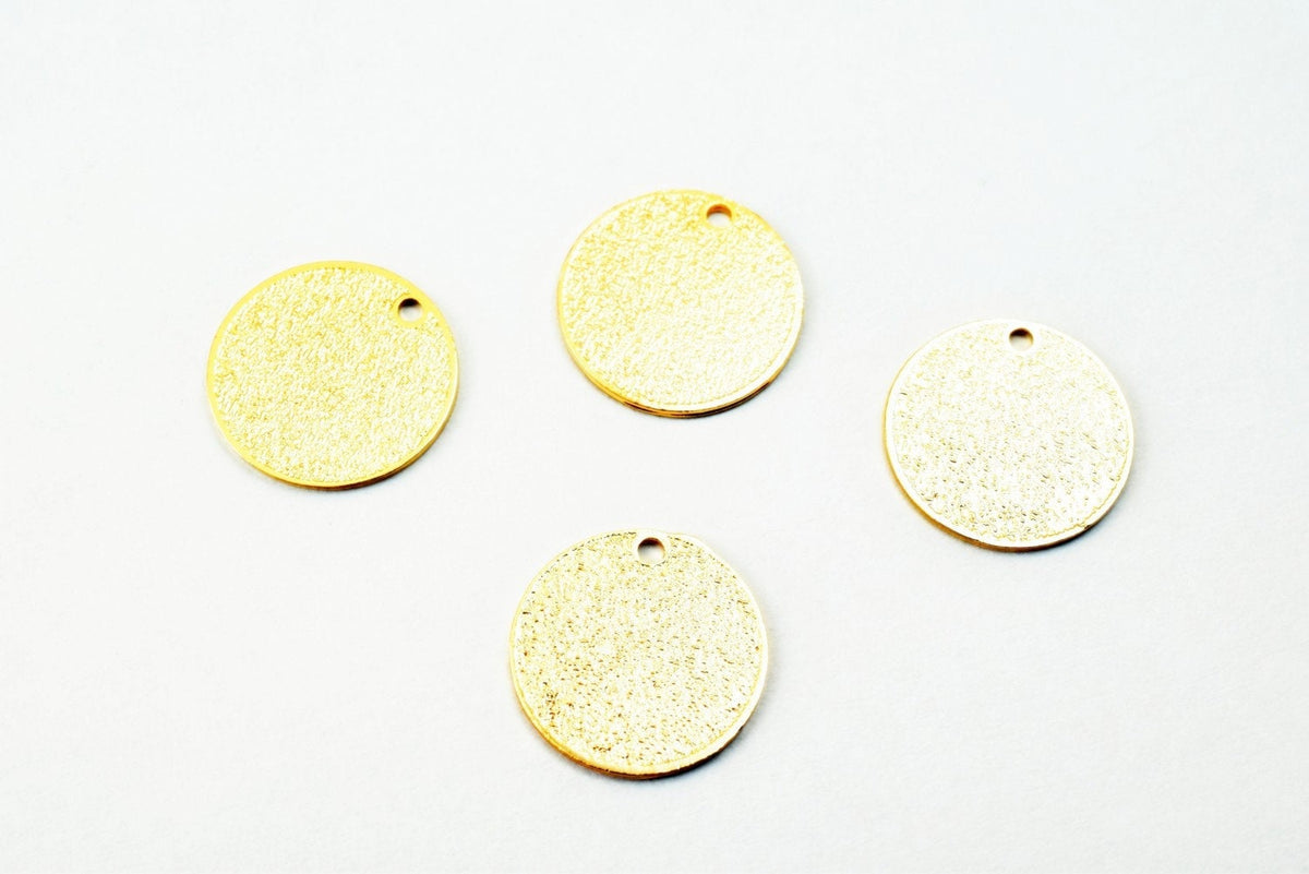 Dainty Thin 18K Pinky Gold Filled Stardust Tag Pendant, Double-Sided Minimalist Charm (12mm Diameter, 0.5mm Thickness, Copper Base)