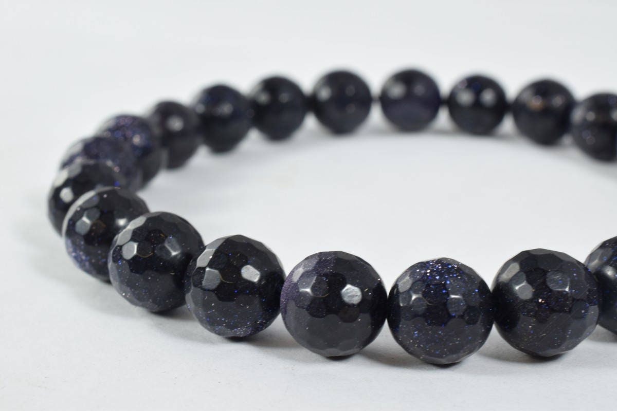 10mm Blue Sandstone faceted round beads, Sold by 1 strand, Night Sky Blue Sandstone Beads Grade AAA Gemstone Micro Faceted...