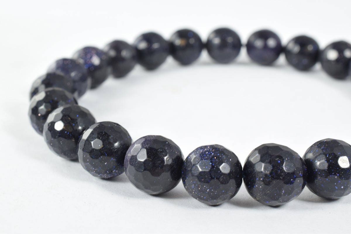 10mm Blue Sandstone faceted round beads, Sold by 1 strand, Night Sky Blue Sandstone Beads Grade AAA Gemstone Micro Faceted...