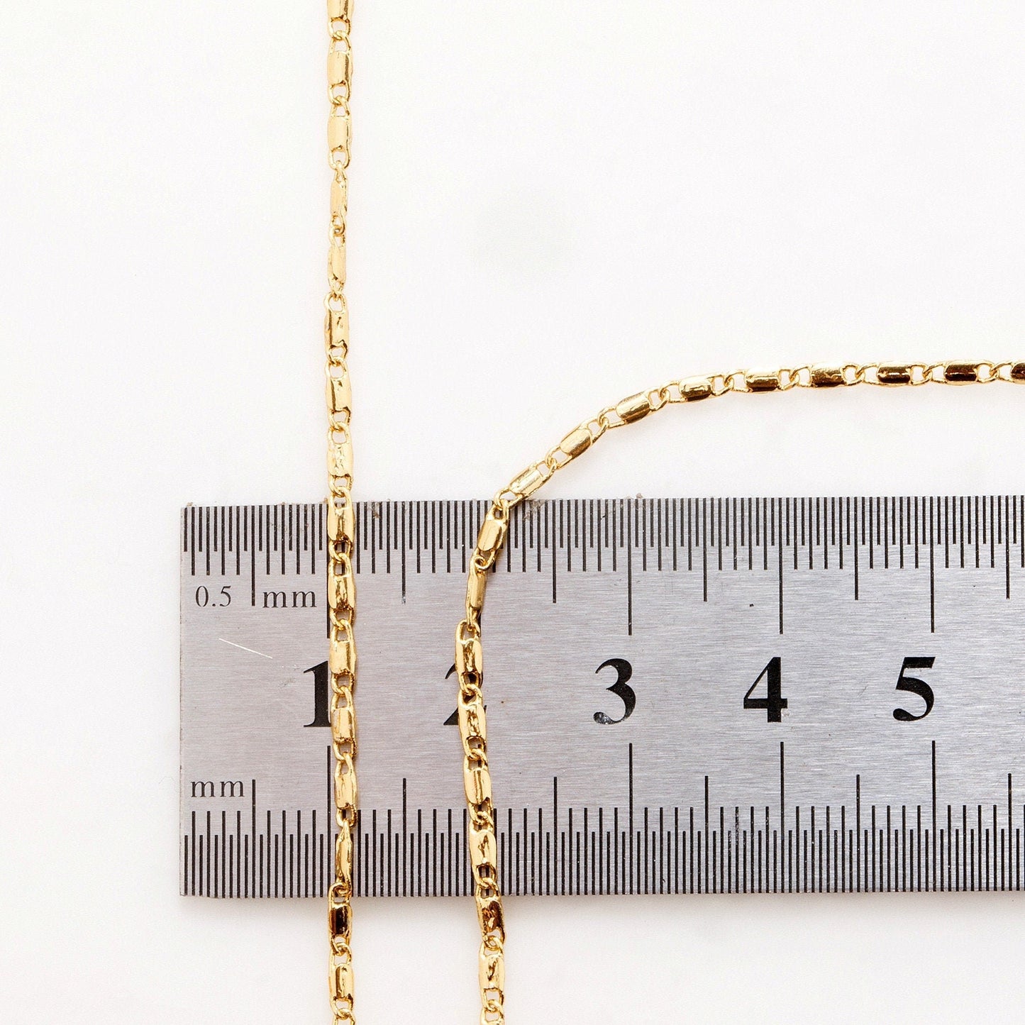 Bar Chain Jewelry Supply, Electroplated Gold Flat Beading Chain, 1.5mm (Tarnish Resistant, 18K Gold Filled, Sold by Foot)