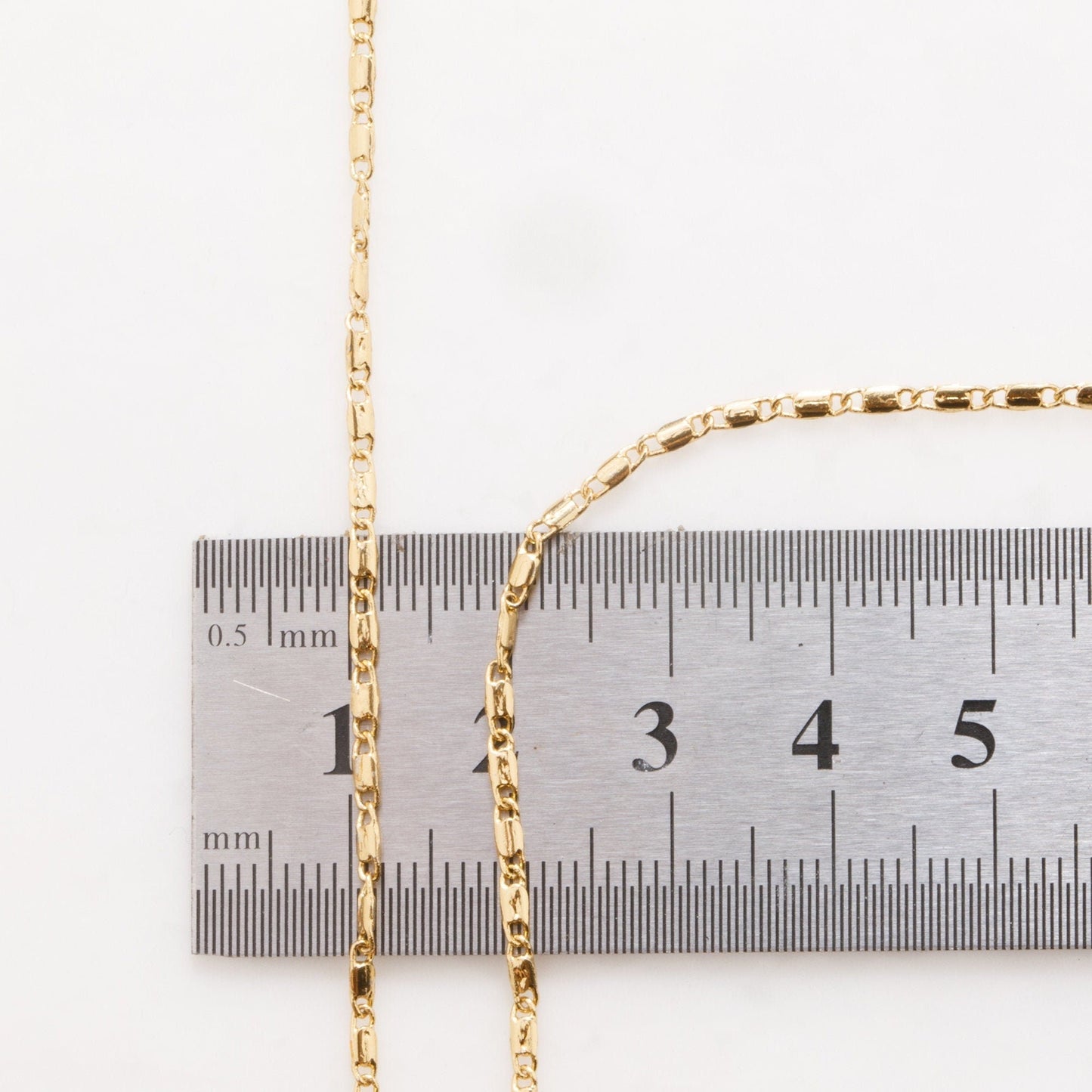 Bar Chain Jewelry Supply, Electroplated Gold Flat Beading Chain, 1.5mm (Tarnish Resistant, 18K Gold Filled, Sold by Foot)