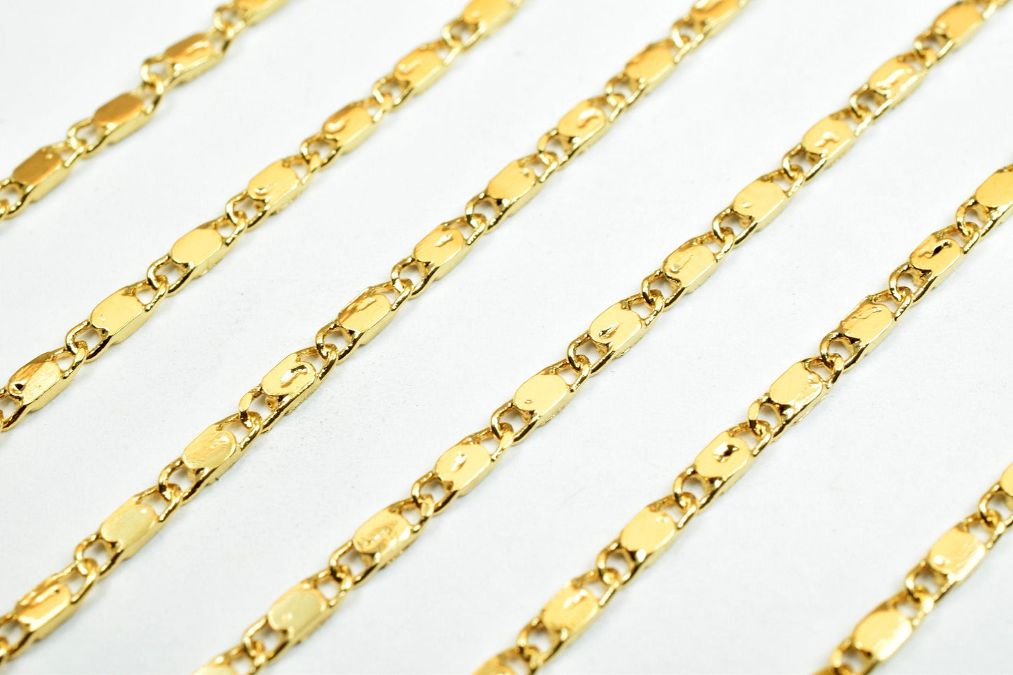 Bar Chain Jewelry Supply, Electroplated Gold Flat Beading Chain, 1.5mm (Tarnish Resistant, 18K Gold Filled, Sold by Foot)