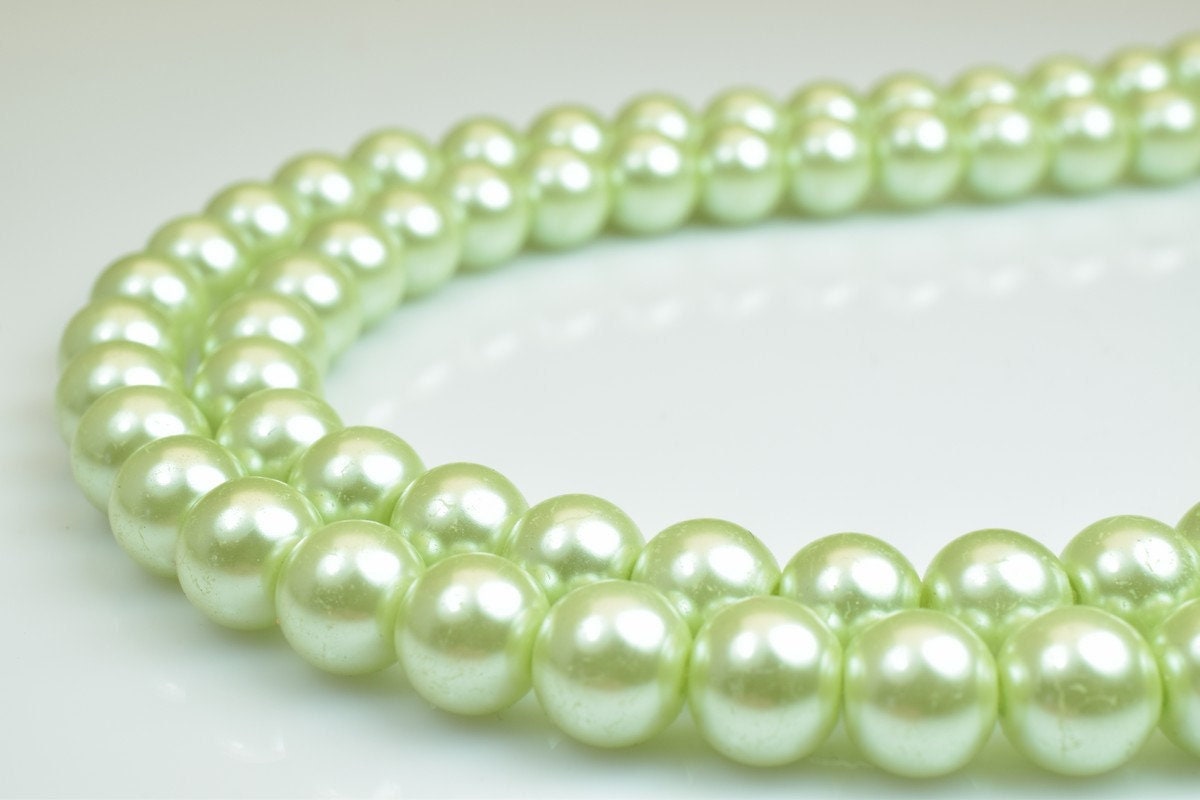 Glass Pearl Beads Round Size 8mm Shine Light Green Round Ball Beads for Jewelry Making jewelry making supplies - detail im...