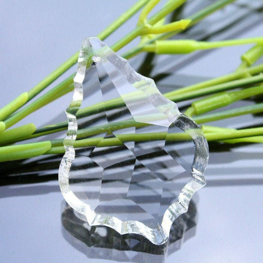 Leaf Prism Jewelry Faceted Pendeloque, Clear AB Iridescent Crystal (38x26mm, Glass, Single Hole, Craft Components)