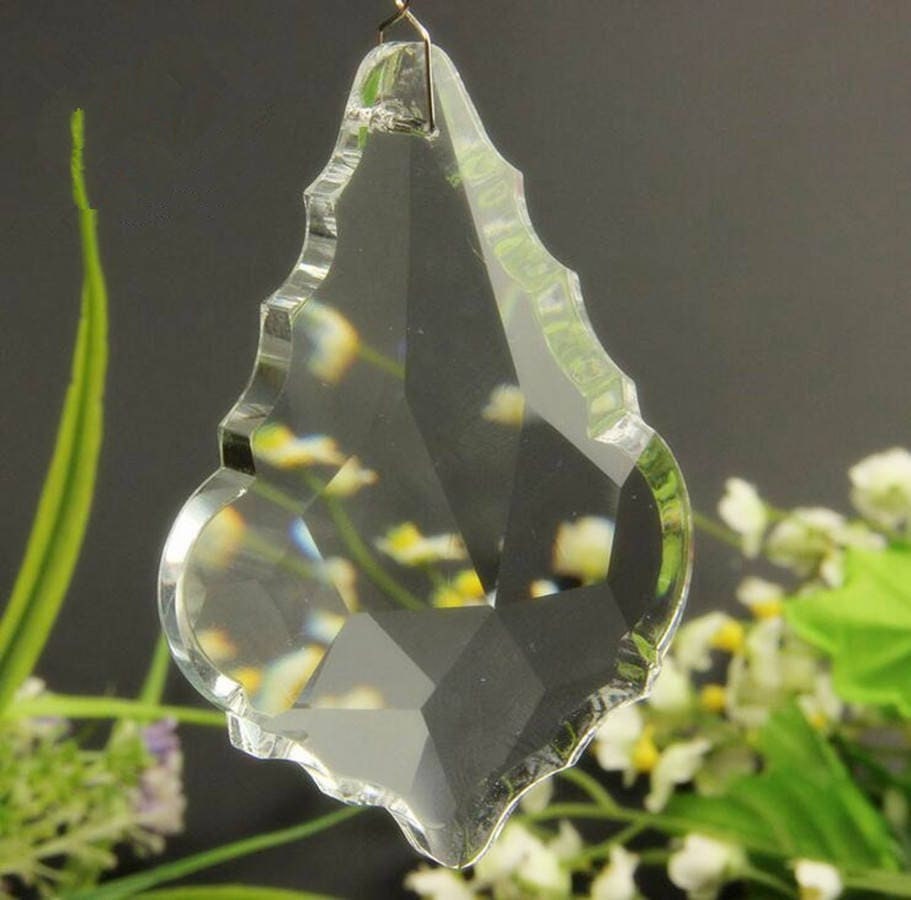 Leaf Prism Jewelry Faceted Pendeloque, Clear AB Iridescent Crystal (38x26mm, Glass, Single Hole, Craft Components)