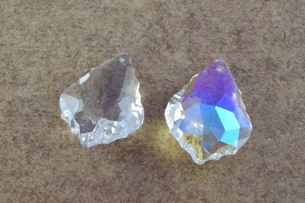 Leaf Prism Jewelry Faceted Pendeloque, Clear AB Iridescent Crystal (38x26mm, Glass, Single Hole, Craft Components)