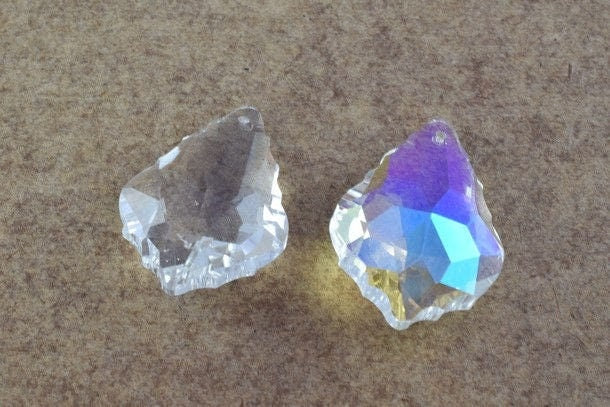 Crystal Chandelier Leaf Prisms Clear or Clear AB Iridescent Size 38x26mm Faceted Pendeloque Crystal jewelry making supplie...