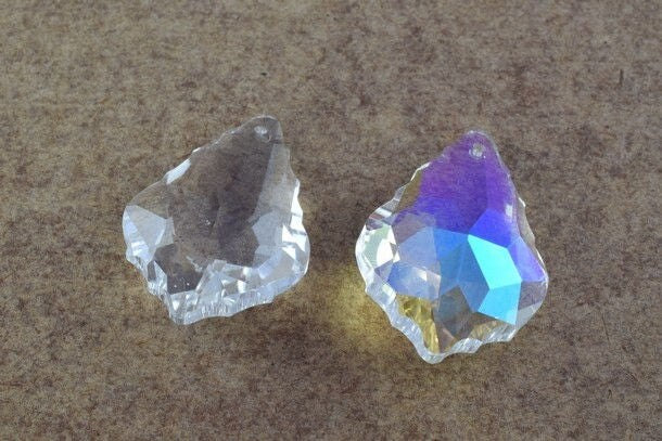 Leaf Prism Jewelry Faceted Pendeloque, Clear AB Iridescent Crystal (38x26mm, Glass, Single Hole, Craft Components)