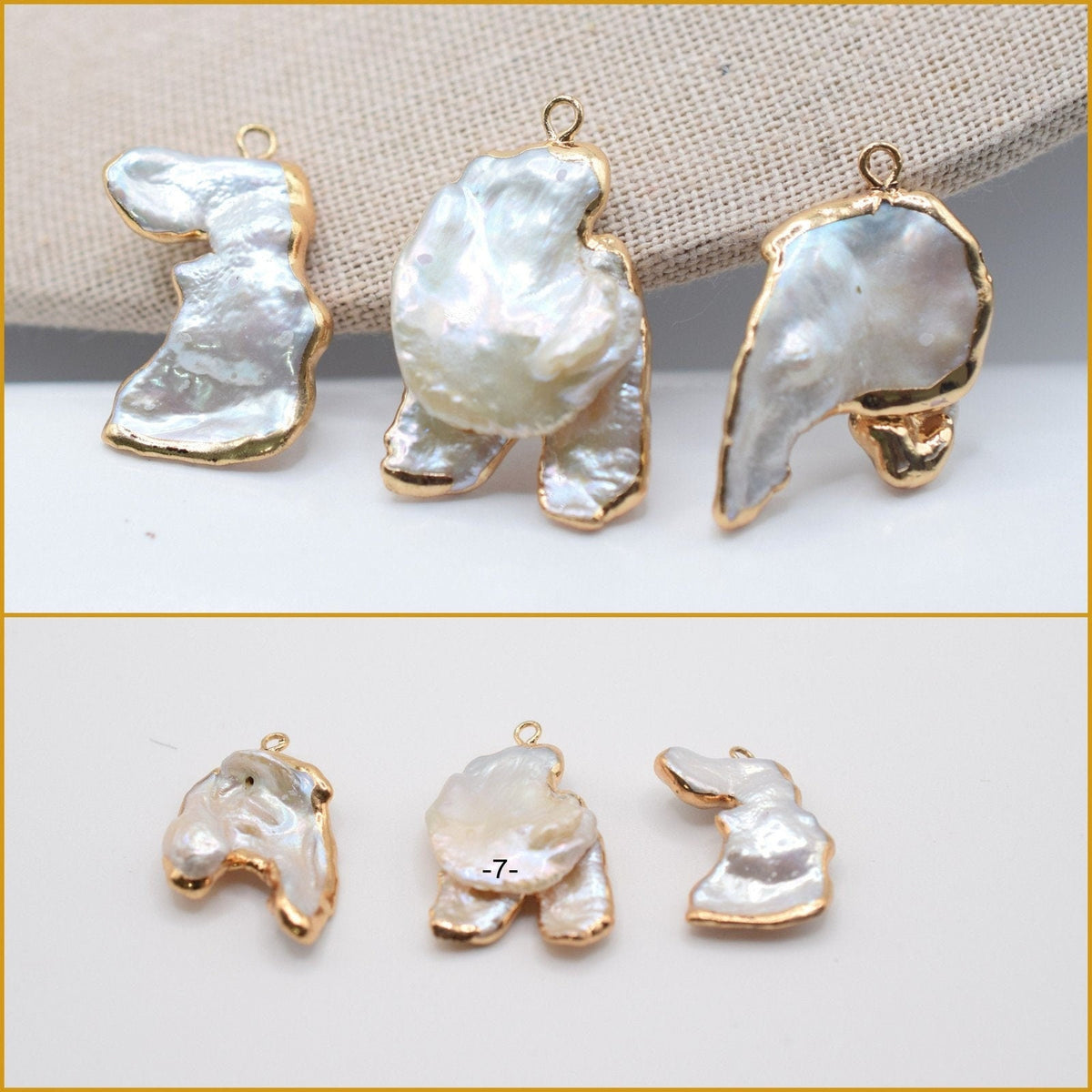 Fresh Water Pearl Connector Gold Plated Frame Beads, Horizontal Style (7 Designs, 20-30mm, Pave CZ Rhinestones)