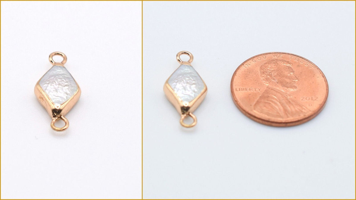 Fresh Water Pearl Connector Gold Plated Frame Beads, Horizontal Style (7 Designs, 20-30mm, Pave CZ Rhinestones)