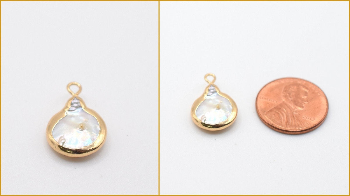 Fresh Water Pearl Connector Gold Plated Frame Beads, Horizontal Style (7 Designs, 20-30mm, Pave CZ Rhinestones)