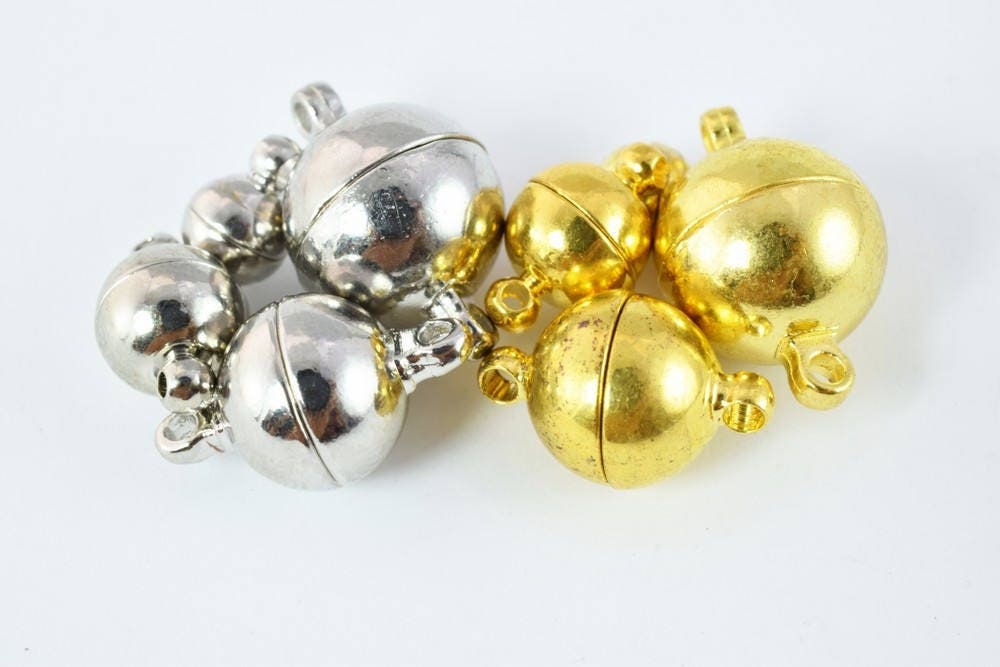 6mm/8mm/10mm/12mm Gold Plated Magnetic Clasps, Magnetic Round Magnetic, Silver Plated Round Magnetic Clasps, Gold Round Ma...