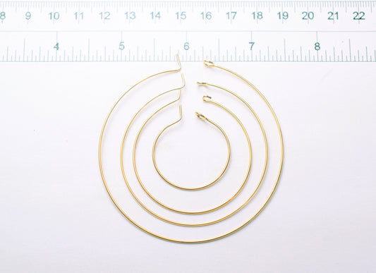Wire Hoop hook Earring 18K Gold Filled Look, Size 20mm/30mm/40mm/50mm Thickness 0.8mm jewelry making supplies - detail ima...