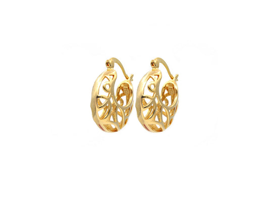 Filigree Bamboo Hoop Earring Gold Filled EP 18Kt , Jewelry Earring gift for her 25mm Round ,8mm thickness Hugging Earring...