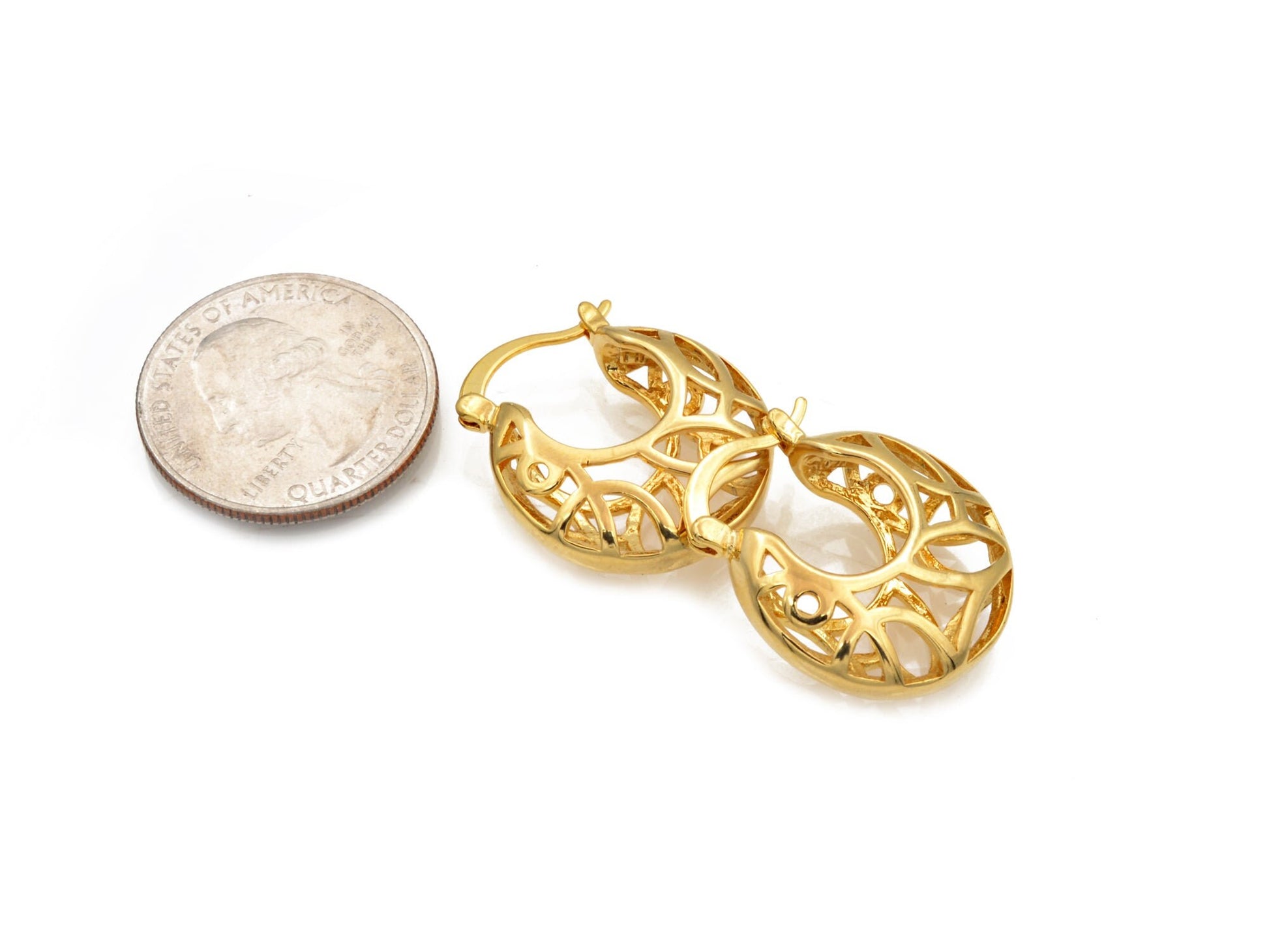 Filigree Bamboo Hoop Earring Gold Filled EP 18Kt , Jewelry Earring gift for her 25mm Round ,8mm thickness Hugging Earring...