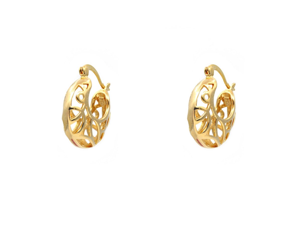 Filigree Bamboo Hoop Earring Gold Filled EP 18Kt , Jewelry Earring gift for her 25mm Round ,8mm thickness Hugging Earring...