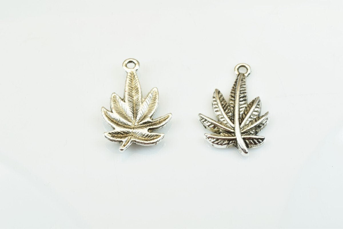 15 PCs Marijuana Leaf Charms Alloy Antique Silver Size 23x15mm Jump Ring Size 2mm For Jewelry Making jewelry making suppli...