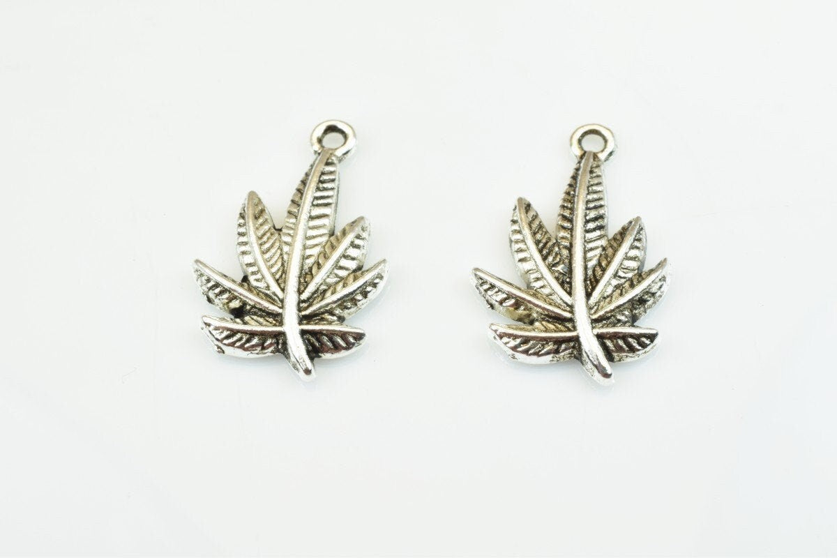 15 PCs Marijuana Leaf Charms Alloy Antique Silver Size 23x15mm Jump Ring Size 2mm For Jewelry Making jewelry making suppli...